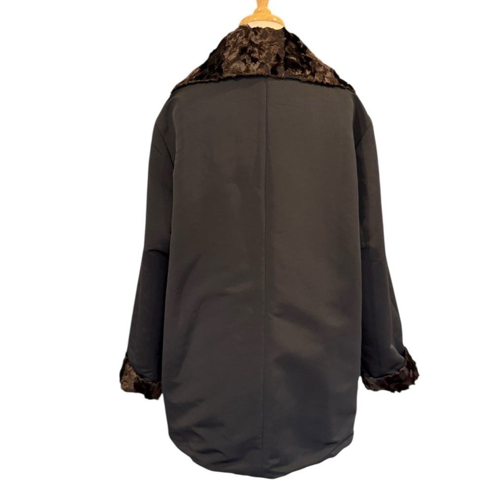 Chicos Reversible Brown Faux Fur Coat Jacket Brown Black Winter Large Chico’s 3 - Picture 4 of 12